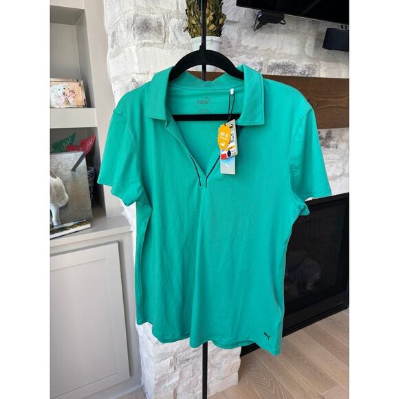 Puma Women's Sparkling Green CloudSpun Piped Sleeveless Golf Polo Size S - Picture 2 of 6
